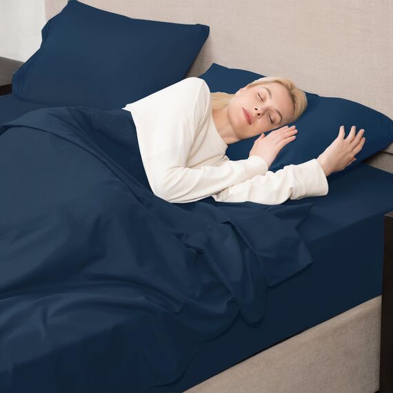 Mejoroom Laken in voller Größe, Fadenzahl 1800, luxuriöse volle Laken mit 38.1 cm tiefer Tasche, Premium-Bettwäsche-Kollektion – extra weich, atmungsaktiv, knitterfrei, 4-teilig (voll, marineblau)