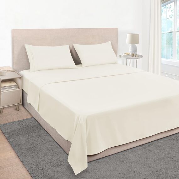 Mejoroom Bettwäsche-Set, extra weich, luxuriös, Queen-Size-Bettlaken, mit 38.1 cm tiefer Tasche, Premium-Bettwäsche-Kollektion, atmungsaktiv, knitterfrei, 4-teilig (Queen, Elfenbein)