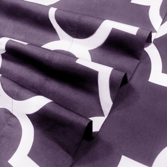Mejoroom Bettwäsche-Set für King-Size-Betten, superweiche, gebürstete Mikrofaser, Fadenzahl 1800, 4-teilig (King-Size-Bett, violettes Vierfoil mit weißem Muster)