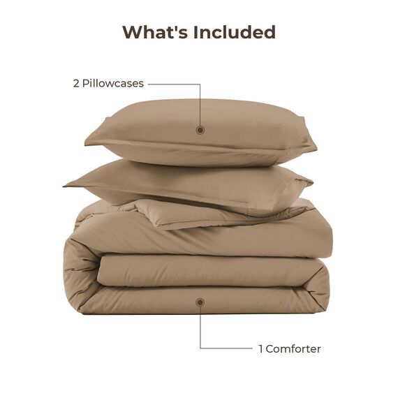 Litanika 3-teiliges Bettwäscheset, einfarbig, für alle Jahreszeiten, flauschiges Bettwäsche-Set (200 x 228 cm Bettdecke und 2 Kissenbezüge) Taupe