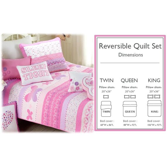 wethug Cozy Line Home Fashions Butterfly Fair Isle 100% Cotton Reversible Quilt Bedding Set, Coverlet, Bedspreads (Twin - 5 Piece: 1 Quilt + 1 Standard Sham + 3 Decorative Pillows)