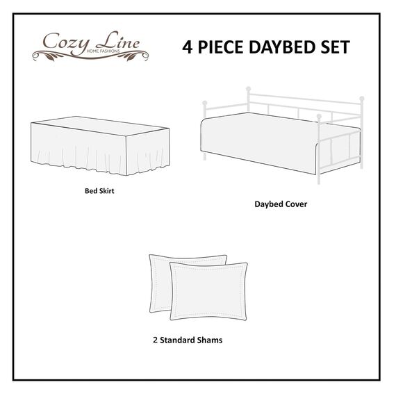 Cozy Line Home Fashions 4-teiliges Tagesbett-Bettwäsche-Set, Frühlingsblüte, Blumenmuster, rosa Rose, leicht, für alle Jahreszeiten