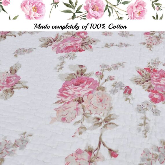 Cozy Line Home Fashions Romantische rosa Pfingstrosen-Flora-Baumwolle, wendbar, Bettdecke, Tagesdecke (rosa Pfingstrose, King-Size-Bett)
