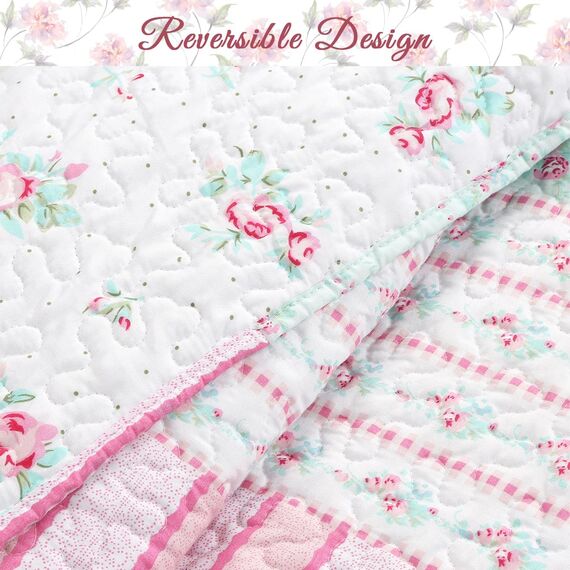 Cozy Line Home Fashions 4-teiliges Tagesbett-Bettwäsche-Set, Frühlingsblüte, Blumenmuster, rosa Rose, leicht, für alle Jahreszeiten