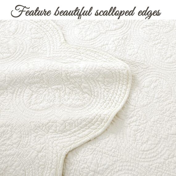 Cozy Line Home Fashions Bettwäsche-Set, viktorianisches Medaillon, einfarbig, elfenbeinfarben, geprägt, 100% Baumwolle, Bettdecke, für Schlafzimmer/Gästezimmer (Blantyre, Doppelbett, 2-teilig)