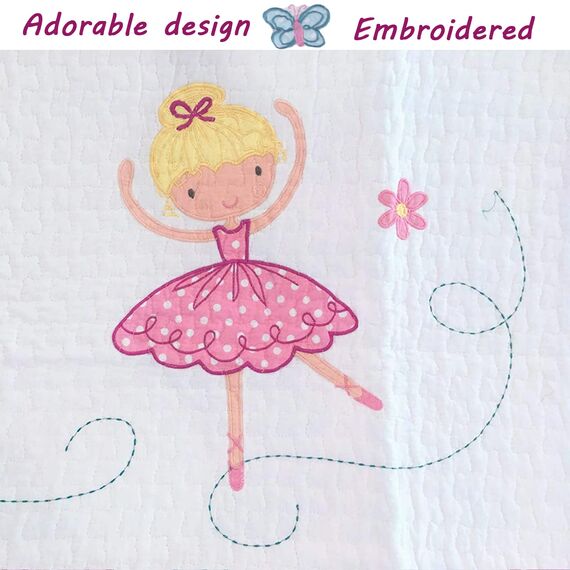 Little Dancer Wende-Bettwäsche-Set mit Schmetterlings-Blumenstickerei, 100 % Baumwolle, Tagesdecken (7-teilig: 1 Steppdecke + 1 Standard-Kissenbezug + 5 dekorative Kissen)
