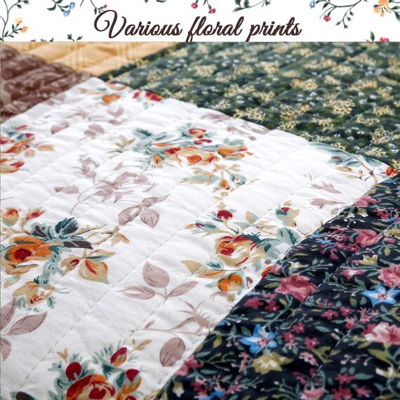 Cozy Line Home Fashions Andy Brown Olive Senf Gelb Schwarz Real Patchwork Quilt Bettwäsche Set 100% Baumwolle Wendedecke Tagesdecke Set für Herren Damen (Braun/Oliv, King - 3 Stück)