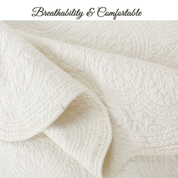 Cozy Line Home Fashions Bettwäsche-Quilt-Set aus 100% Baumwolle, Medaillon-Matelassé-Prägung in Offwhite, wendbar, Steppdecke, Tagesdecke für alle Jahreszeiten (Elfenbein, Übergröße King, 3-teilig)