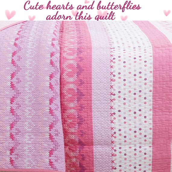 wethug Cozy Line Home Fashions Butterfly Fair Isle 100% Cotton Reversible Quilt Bedding Set, Coverlet, Bedspreads (Twin - 5 Piece: 1 Quilt + 1 Standard Sham + 3 Decorative Pillows)