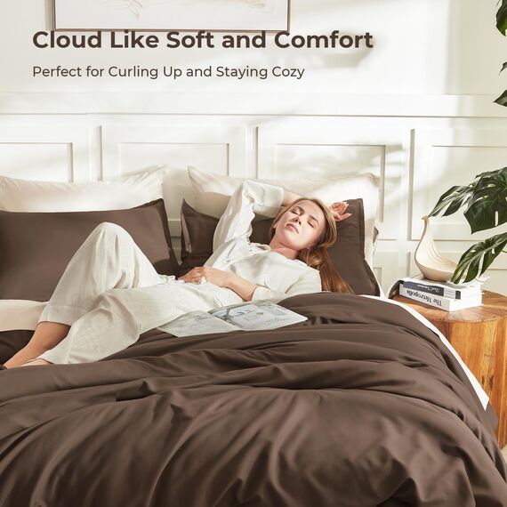 Litanika Braunes Bettdecken-Set für King-Size-Betten, 3-teilig, leicht, einfarbig, für alle Jahreszeiten, flauschiges Bettwäsche-Set (277 x 228 cm Bettdecke und 2 Kissenbezüge)