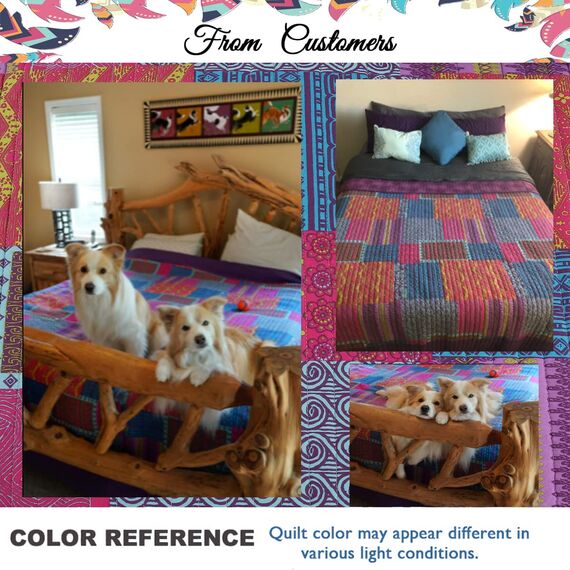 Cozy Line Home Fashions 100% Baumwolle Artsy Bohemian Purple Blueberry Fuchsia Patchwork Reversible Quilt Bedding Set, Coverlet Tagesdecke für alle Jahreszeiten (Boho Chic, Queen - 3-teilig)