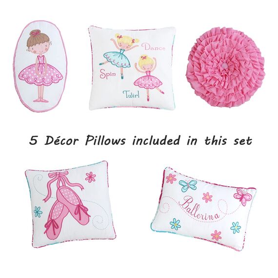 Little Dancer Wende-Bettwäsche-Set mit Schmetterlings-Blumenstickerei, 100 % Baumwolle, Tagesdecken (7-teilig: 1 Steppdecke + 1 Standard-Kissenbezug + 5 dekorative Kissen)