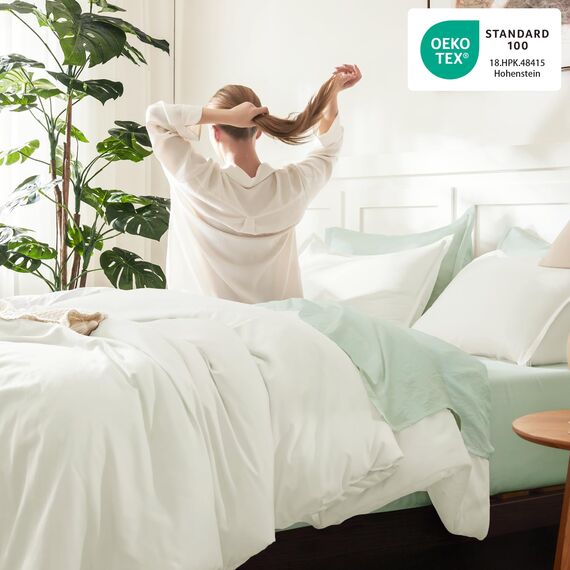 Litanika Elfenbeinfarbenes Bettdecken-Set für King-Size-Betten, 3-teilig, leicht, solide, flauschiges Bettwäsche-Set für alle Jahreszeiten (277 x 228 cm Bettdecke und 2 Kissenbezüge)