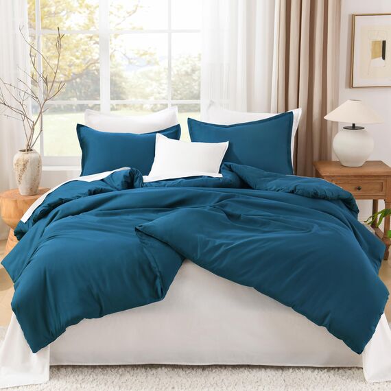 Litanika Bettwäsche-Set für Queen-Size-Betten, leicht, einfarbig, für alle Jahreszeiten, Flauschiges Bettwäsche-Set (228 x 228 cm, Bettdecke und 2 Kissenbezüge) Türkis