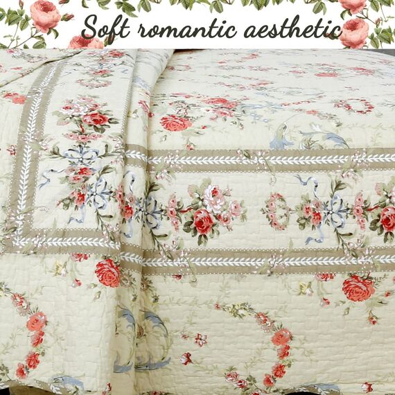 Cozy Line Home Fashions Wende-Bettwäsche-Set mit Blumenmuster, 100 % Baumwolle, Khaki, cremefarben, Gelb, 3-teilig