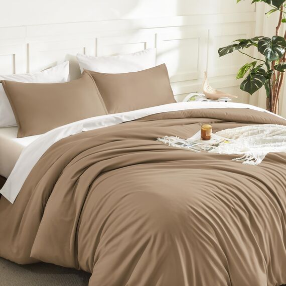Litanika Bettwäsche-Set für King-Size-Betten, 3-teilig, einfarbig, flauschiges Bettwäsche-Set für alle Jahreszeiten, 277 x 228 cm, Taupe