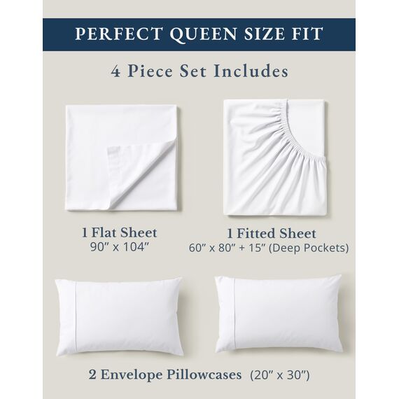 Casa Platino 100% Organic Cotton Pure White königin-bettwäsche-Set, 4-teilig Reine Bio-Baumwolle langstapeliger perkal Weave Ultra Soft top Bedding bettwäsche für Bett,