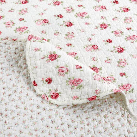 Cozy Line Home Fashions Pink Rose Garden Floral 100% Baumwolle Wendedecke Tagesdecke Steppdecke Bettwäsche-Set (Elfenbeinfarbene Rose, Queen-Size-Bett – 3-teilig)