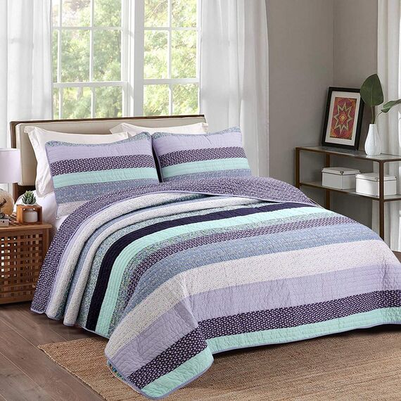 Cozy Line Home Fashions Jeannie Bettwäscheset für Damen mit lilafarbenem Blumenmuster, 100 % Baumwolle, wendbar, für Kingsize-Bett, 3-teilig