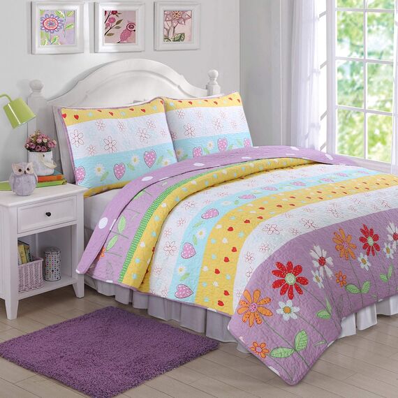 Cozy Line Home Fashions Wende-Bettwäsche-Set, Tagesdecke, Decke (Blumengarten, Doppelbett, 2-teilig)