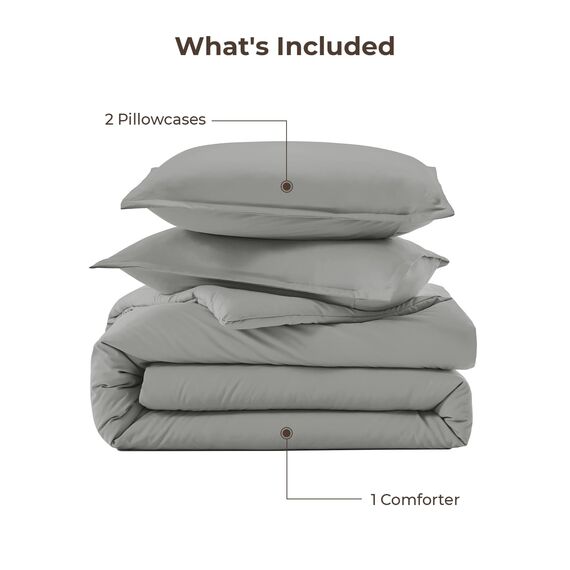 Litanika Bettdecken-Set, mittelgrau, Queen-Size-Größe, 3-teilig, leicht, einfarbig, flauschiges Bettwäsche-Set für alle Jahreszeiten, 228 x 228 cm (Bettdecke und 2 Kissenbezüge)