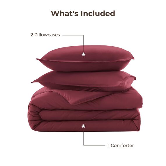 Litanika Burgunderrotes Bettdecken-Set für Doppelbetten in XL-Größe, 2-teilig, leicht, einfarbig, für alle Jahreszeiten, flauschiges Bettwäsche-Set (168 x 228 cm Bettdecke und 1 Kissenbezug)