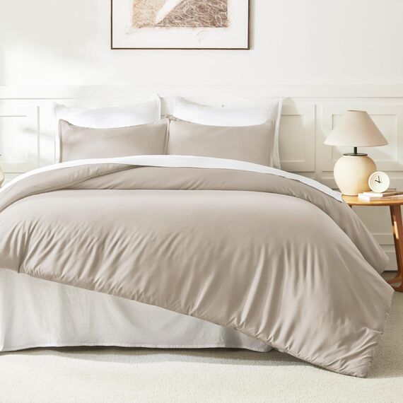 Litanika Oatmeal Comforter California King Size, 3-teiliges Cal King Size, leicht, solide, flauschiges Bettwäsche-Set für alle Jahreszeiten, 277 x 244 cm Bettdecke und 2 Kissenbezüge)