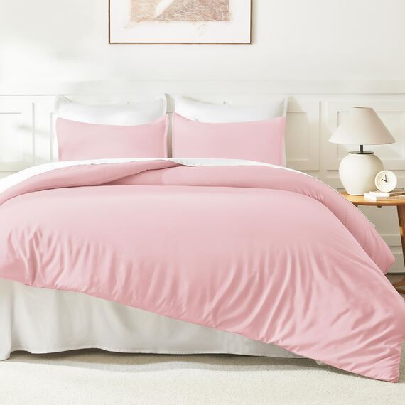 Litanika Bettwäscheset für Doppelbett, XL, 2-teilig, für Mädchen, Teenager, Kinder, niedlich, weich, einfarbig, Ganzjahres-Bettwäsche-Set (168 x 228 cm Bettdecke und 1 Kissenbezug) Rosa