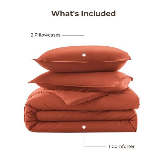 Litanika Burnt Orange Twin/Twin XL Tröster-Set, 2-teilig, massives Terrakotta, leicht, rostfarben, flauschig, gesteppt, 168 x 228 cm Bettdecke und 1 Kissenbezug
