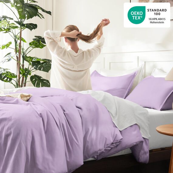 Litanika Lavender Comforter California King Size, 3-teiliges Cal King Size, leichtes, solides Bettwäsche-Set, ganzjährig, flauschiges Bettwäsche-Set (271 x 244 cm Bettdecke und 2 Kissenbezüge)