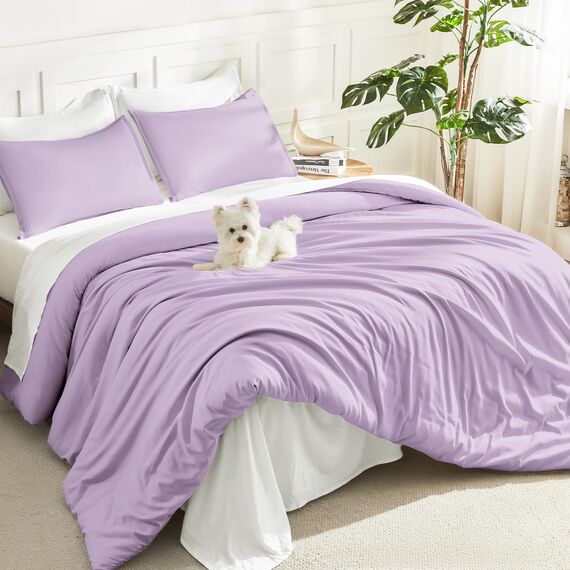 Litanika Lavendel-Bettwäsche-Set, 2-teilig, Boho-Stil, leicht, einfarbig, flauschiges Bettwäsche-Set für alle Jahreszeiten (168 x 228 cm Bettdecke und 1 Kissenbezug)