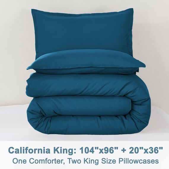 Litanika California King Size, 3-teiliges Bettwäsche-Set von Cal King, Türkis, leicht, einfarbig, für alle Jahreszeiten, Flauschiges Bettwäsche-Set (277 x 244 cm Bettdecke und 2 Kissenbezüge)