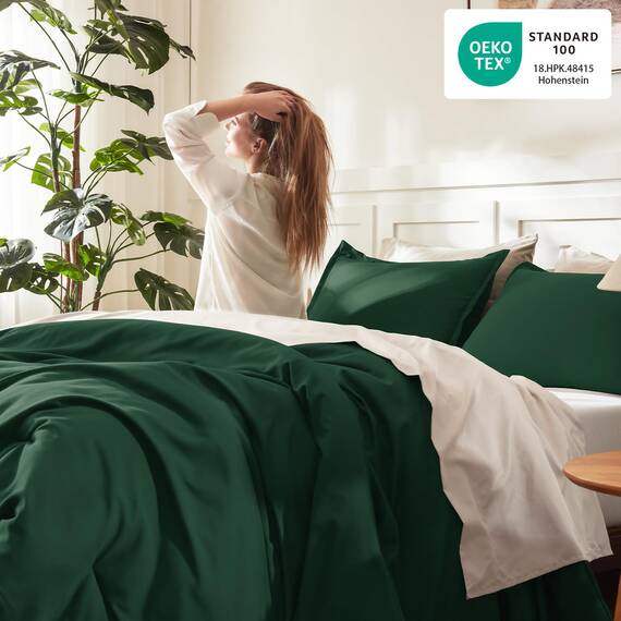Litanika Übergroße King-Size-Bettdecke, Smaragdgrün, Super-King-Size-Größe, 3-teilig, leicht, einfarbig, für alle Jahreszeiten, flauschiges Bettwäsche-Set (308 x 305 cm Bettdecke und 2 Kissenbezüge)