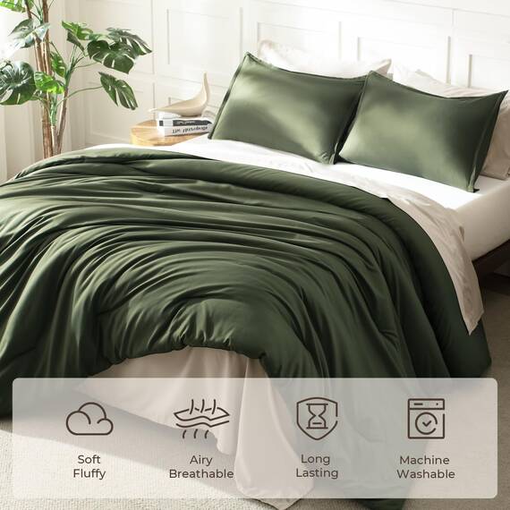 Litanika Übergroße King-Size-Bettdecke, olivgrün, Super-King-Size-Größe, 3-teilig, leicht, einfarbig, für alle Jahreszeiten, flauschiges Bettwäsche-Set (308 x 305 cm Bettdecke und 2 Kissenbezüge)