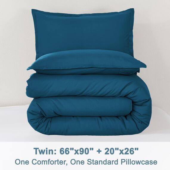 Litanika Teal Twin/Twin XL Tröster-Set, 2-teilig, Türkis, leicht, einfarbig, für alle Jahreszeiten, flauschiges Bettwäsche-Set (168 x 228 cm Bettdecke und 1 Kissenbezug)