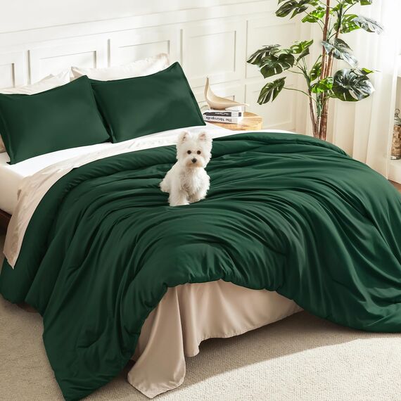 Litanika Bettdecken-Set für King-Size-Betten, 3-teilig, leicht, einfarbig, für alle Jahreszeiten, flauschiges Bettwäsche-Set (308 x 248 cm Bettdecke und 2 Kissenbezüge) Smaragdgrün