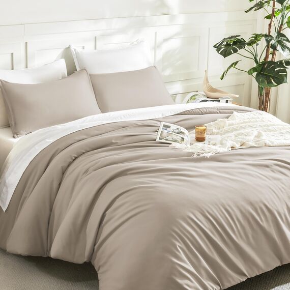 Litanika Oatmeal Comforter California King Size, 3-teiliges Cal King Size, leicht, solide, flauschiges Bettwäsche-Set für alle Jahreszeiten, 277 x 244 cm Bettdecke und 2 Kissenbezüge)