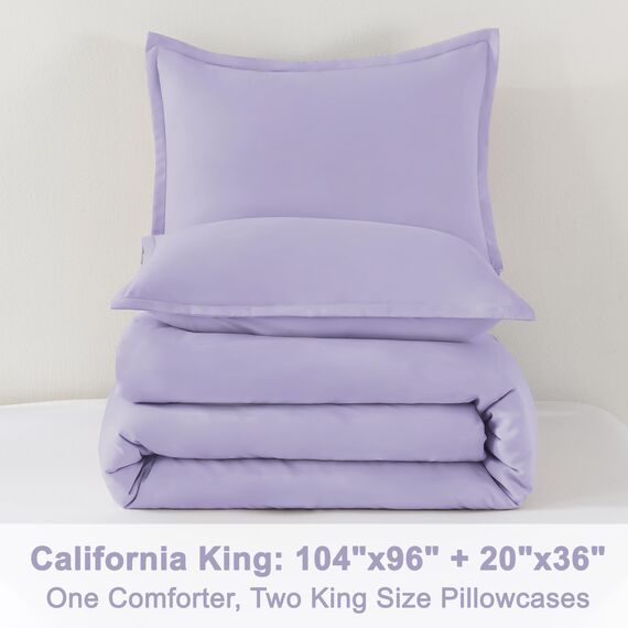 Litanika Lavender Comforter California King Size, 3-teiliges Cal King Size, leichtes, solides Bettwäsche-Set, ganzjährig, flauschiges Bettwäsche-Set (271 x 244 cm Bettdecke und 2 Kissenbezüge)