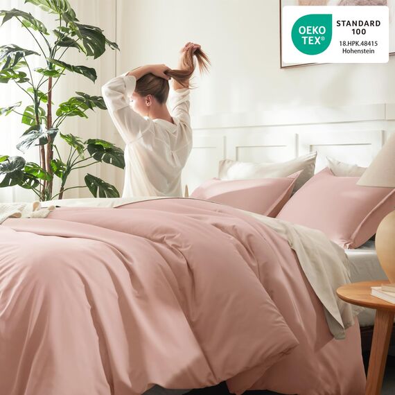 Litanika Bettwäsche-Set für King-Size-Betten, 3-teilig, einfarbig, einfarbig, für alle Jahreszeiten, 228 x 228 cm, Rosa