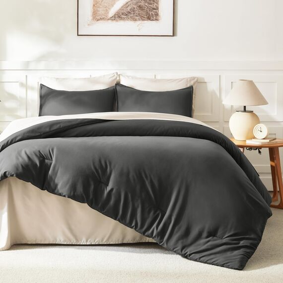 Litanika Graues Bettdecken-Set für Doppelbett, XL, 2-teilig, leicht, einfarbig, flauschiges Bettwäsche-Set für alle Jahreszeiten (168 x 228 cm Bettdecke und 1 Kissenbezug)