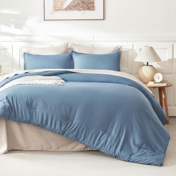Litanika Bettwäsche-Set California King Size, 3-teilig, leicht, einfarbig, für alle Jahreszeiten, flauschiges Bettwäsche-Set (271 x 244 cm Bettdecke und 2 Kissenbezüge) in Graublau