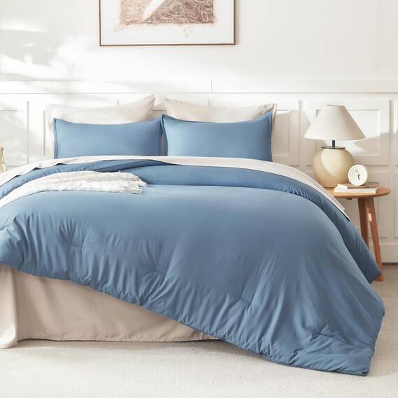 Litanika Übergroßes Bettwäsche-Set für Kingsize-Bett, graublau, Super-King-Size-Bett, Übergröße, 3-teilig, leicht, einfarbig, für alle Jahreszeiten, flauschiges Bettwäsche-Set (328 x 305 cm Bettdecke