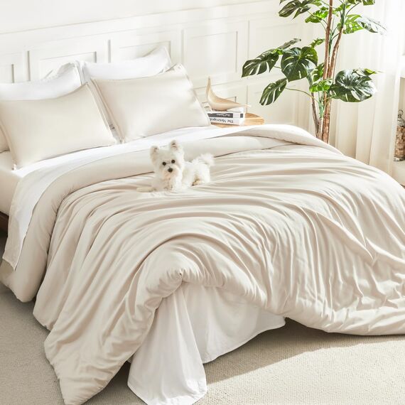 Litanika Twin/Twin XL Tröster-Set, beige, 2-teilig, leicht, solide, Flauschiges Bettwäsche-Set für alle Jahreszeiten (168 x 228 cm Bettdecke und 1 Kissenbezug)