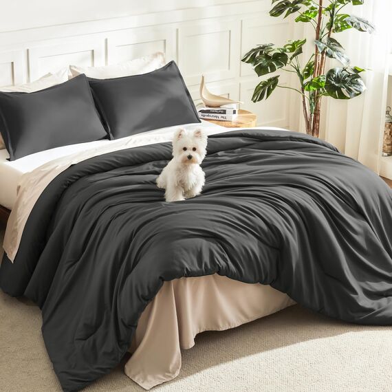 Litanika Graues Bettdecken-Set für Doppelbett, XL, 2-teilig, leicht, einfarbig, flauschiges Bettwäsche-Set für alle Jahreszeiten (168 x 228 cm Bettdecke und 1 Kissenbezug)