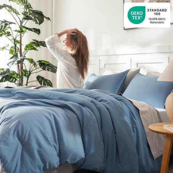 Litanika Übergroßes Bettwäsche-Set für Kingsize-Bett, graublau, Super-King-Size-Bett, Übergröße, 3-teilig, leicht, einfarbig, für alle Jahreszeiten, flauschiges Bettwäsche-Set (328 x 305 cm Bettdecke