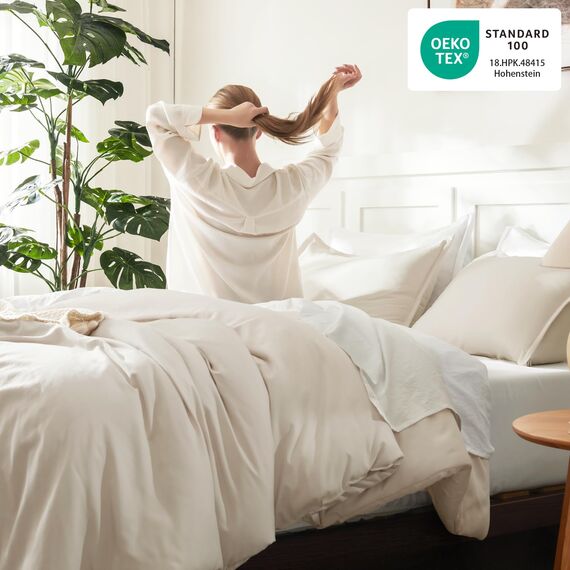 Litanika Bettdecken-Set für King-Size-Betten, 3-teilig, leicht, einfarbig, flauschiges Bettwäsche-Set für alle Jahreszeiten, 308 x 248 cm Bettdecke und 2 Kissenbezüge, Beige