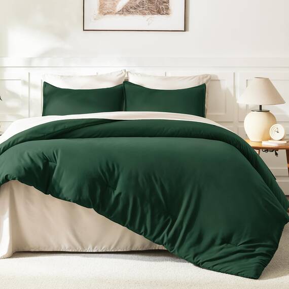Litanika Übergroße King-Size-Bettdecke, Smaragdgrün, Super-King-Size-Bett, Übergröße, 3-teilig, leicht, einfarbig, für alle Jahreszeiten, flauschiges Bettwäsche-Set (328 x 305 cm Bettdecke und 2
