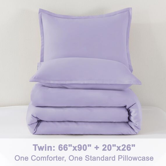 Litanika Lavendel-Bettwäsche-Set, 2-teilig, Boho-Stil, leicht, einfarbig, flauschiges Bettwäsche-Set für alle Jahreszeiten (168 x 228 cm Bettdecke und 1 Kissenbezug)