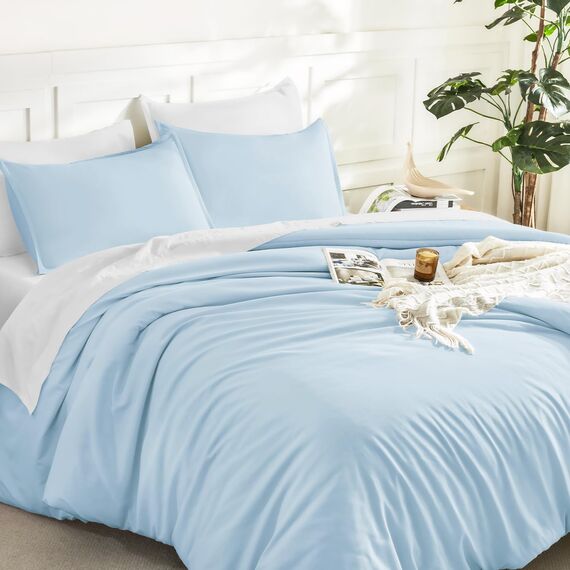 Litanika Bettdecken für Doppelbett, XL, leicht, einfarbig, für alle Jahreszeiten, flauschiges Bettwäsche-Set (168 x 228 cm Bettdecke und 1 Kissenbezug), Hellblau