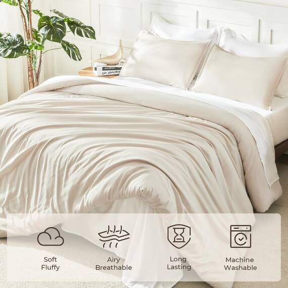 Litanika Übergroße King-Size-Bettdecke 120 x 120 cm, 3-teilig, Beige, leicht, einfarbig, für alle Jahreszeiten, flauschiges Bettwäsche-Set (1 Bettdecke und 2 Kissenbezüge)